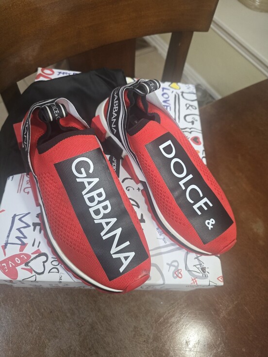 Dolce & Gabbana Shoes - Dolce & Gabbana Red Slip-On Logo Sneakers Size 39